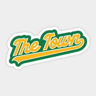 Oakland East Bay 'The Town' Baseball Script T-Shirt: Showcase Your East Bay Baseball Passion with Oakland Pride! Sticker